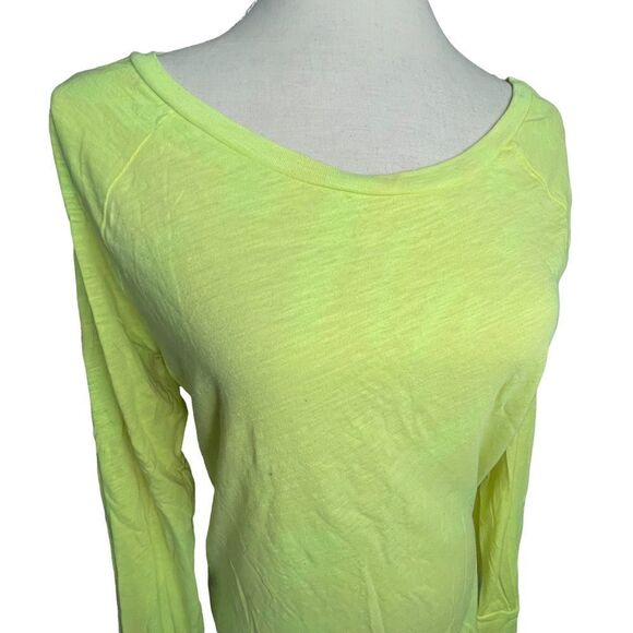 PINK VS Customized Bleach Tie Dye Neon Yellow Long Sleeve Cotton Tee Shirt S-M - Picture 5 of 8